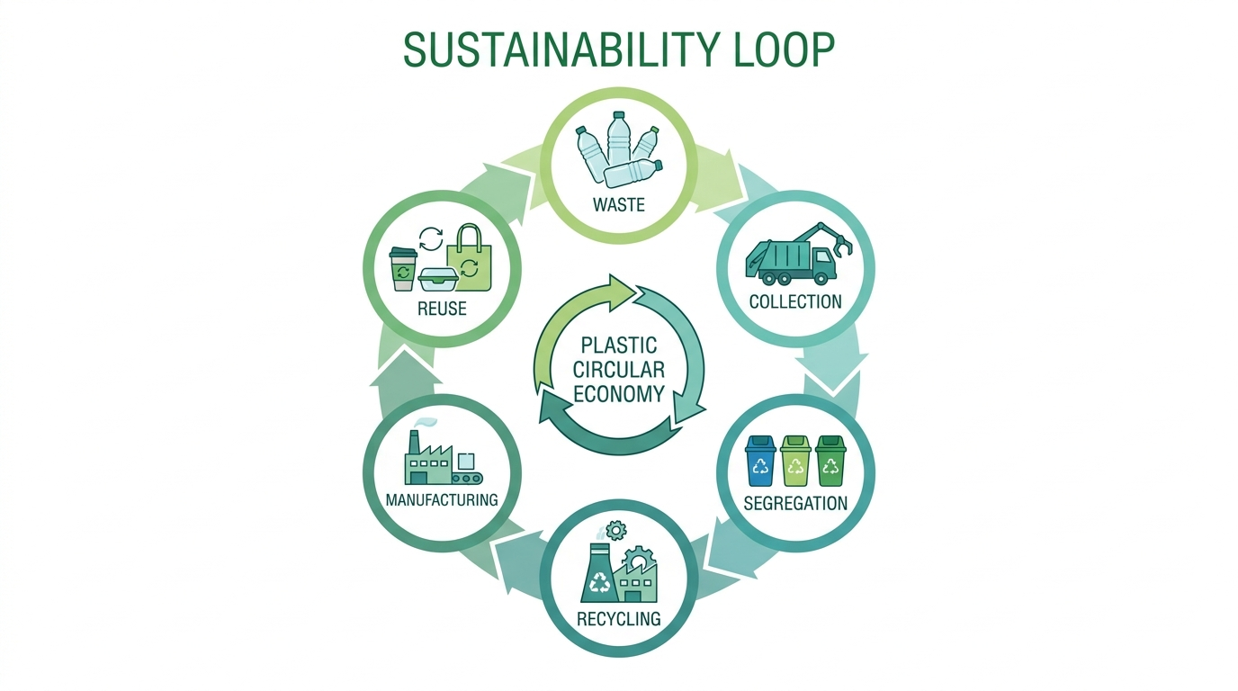 Infographic showing the plastic circular economy loop from waste to reuse