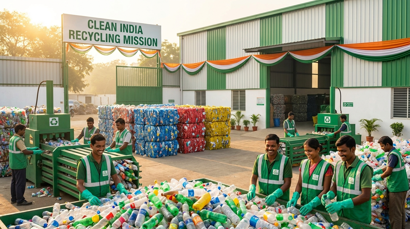 Workers sorting plastic at an Operation SHUDDHI collection centre in India